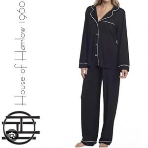 House of Harlow 1960 Women’s Satin Black 2-Piece Drawstring Pajama Set Sz Large‎